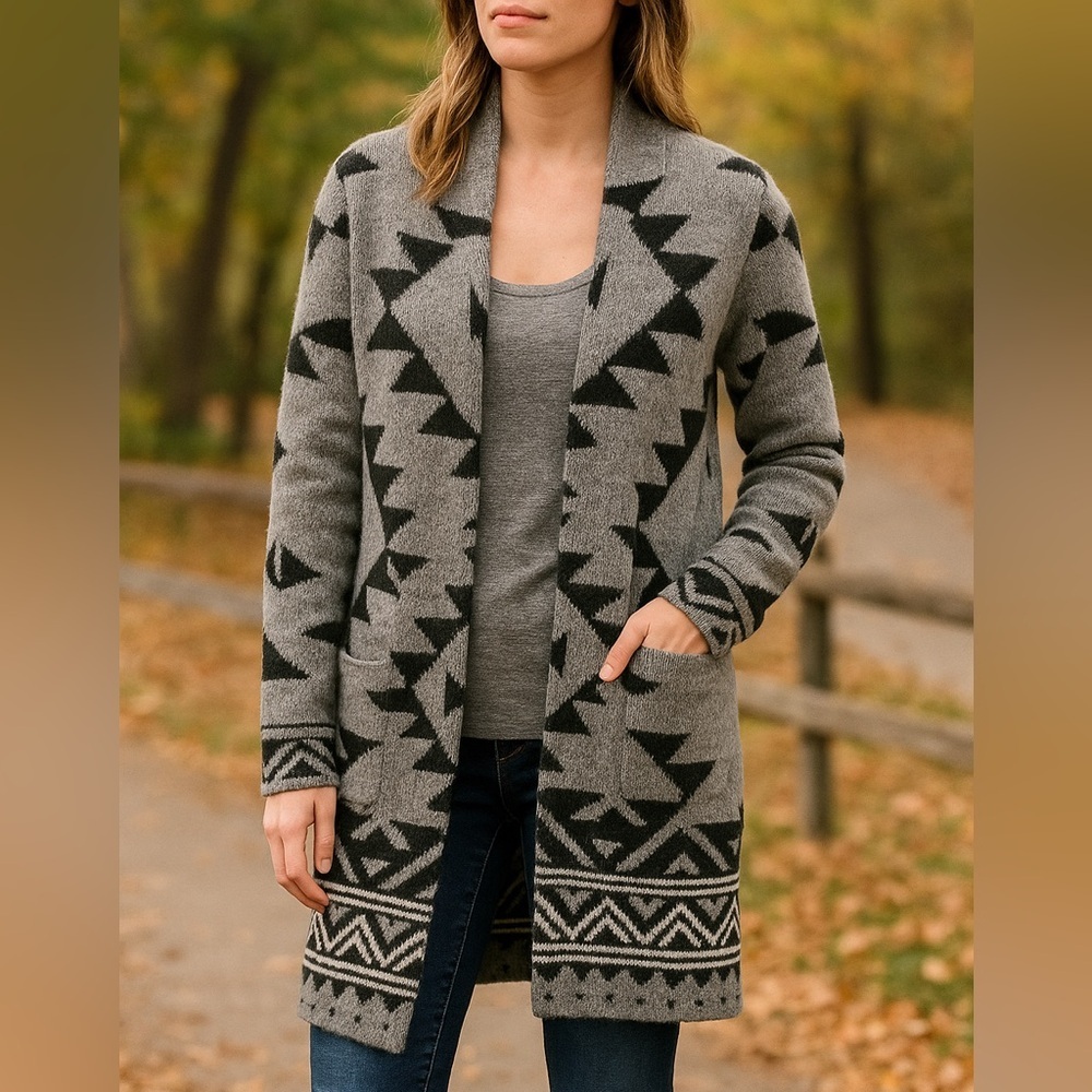 FRYE Southwestern Aztec Jacquard Cardigan Coat XS